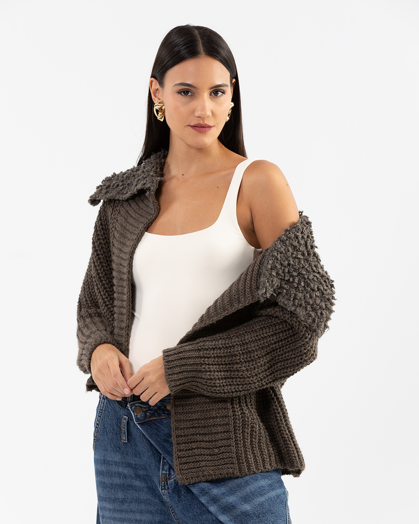 Grey Textured Knot Cardigan