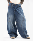 Wide-Leg Blue Denim Jeans with Asymmetric Waistband