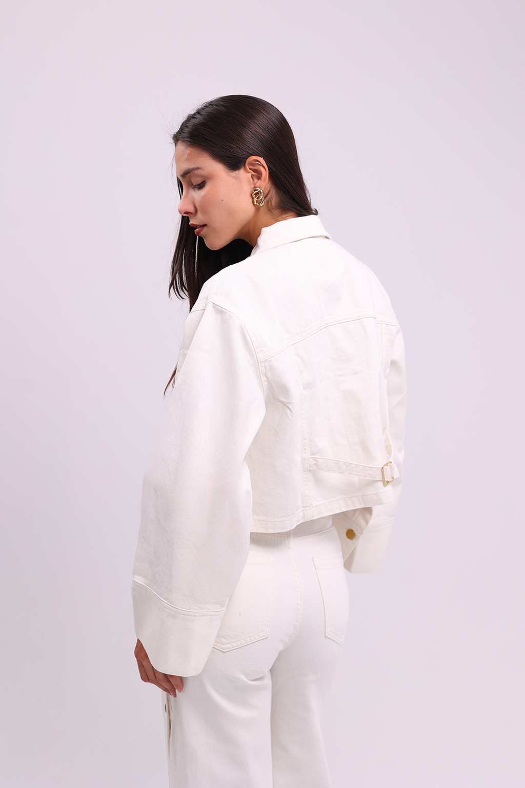 Crème Cropped Denim Jacket