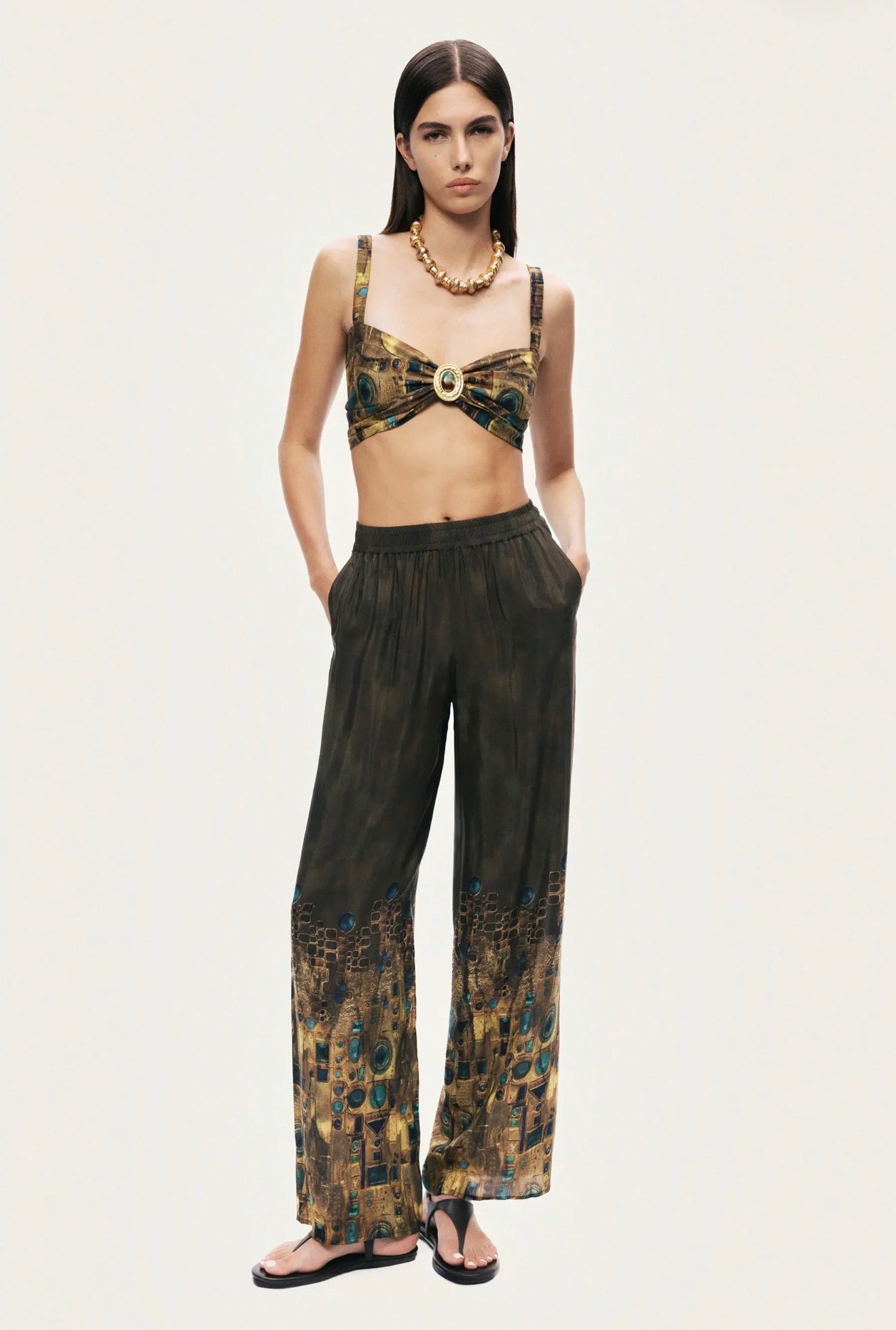 Printed Ring Detail Crop Top