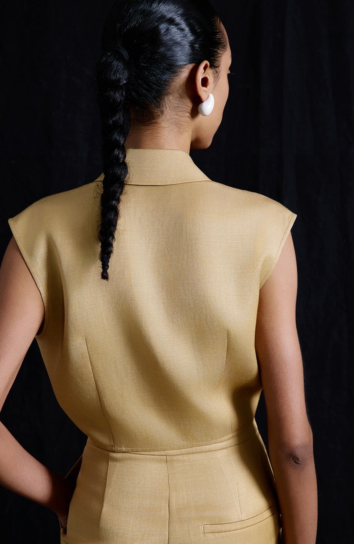 Tie Front Linen Blend Camel Vest