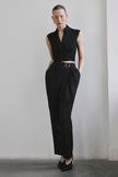 Front Pleated Linen Blend Black Trousers
