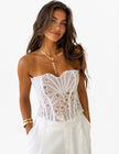 White Corset Top with Sheer Geometric Lace