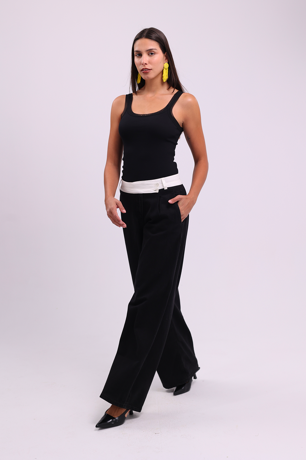 Black Sheer Trim Tank Top