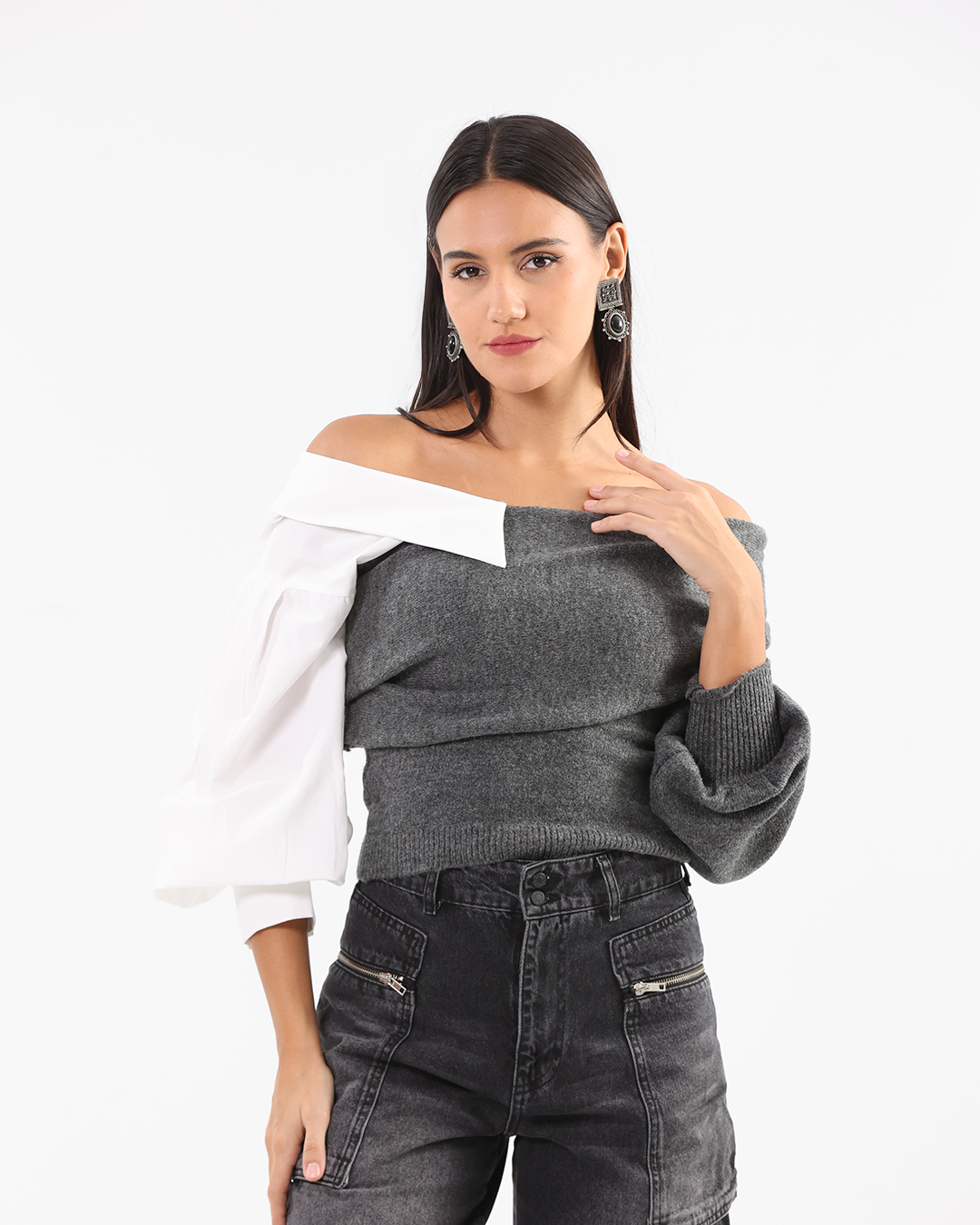 Dark Grey Layered Collar Knit