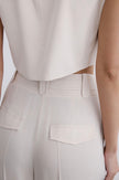 High Waist Wide Leg Pleated Ecru Trousers