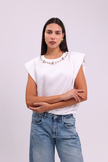 Muscle Tee with Gold Beaded Necklas