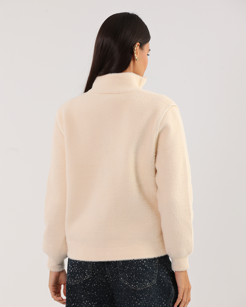 Cream Boucle Jacket with Oversized Flap Pockets