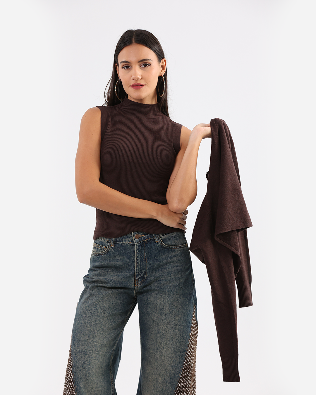 Brown Bow Layered Two-Piece Knit Pullover
