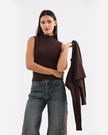 Brown Bow Layered Two-Piece Knit Pullover
