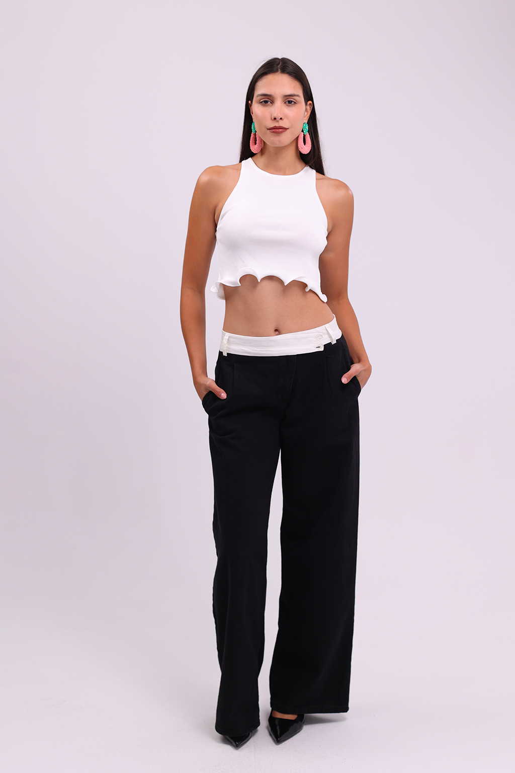 Black Denim with White Waist Band
