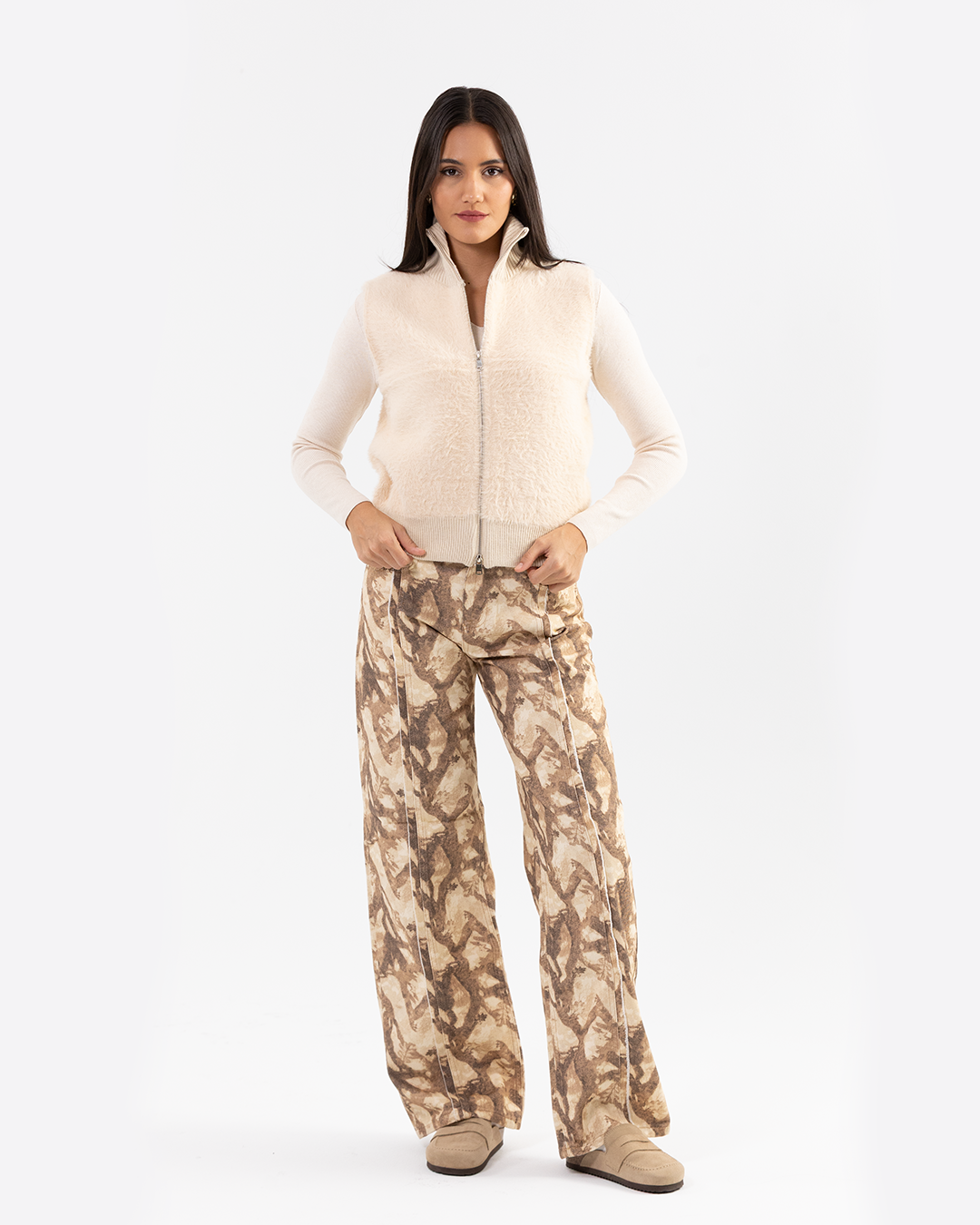 Cream Beige Boucle Vest