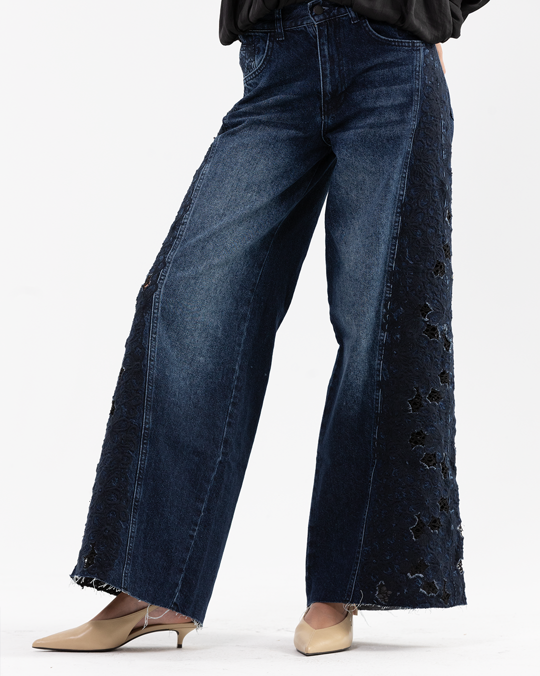 Dark Blue Lace Panel Jeans