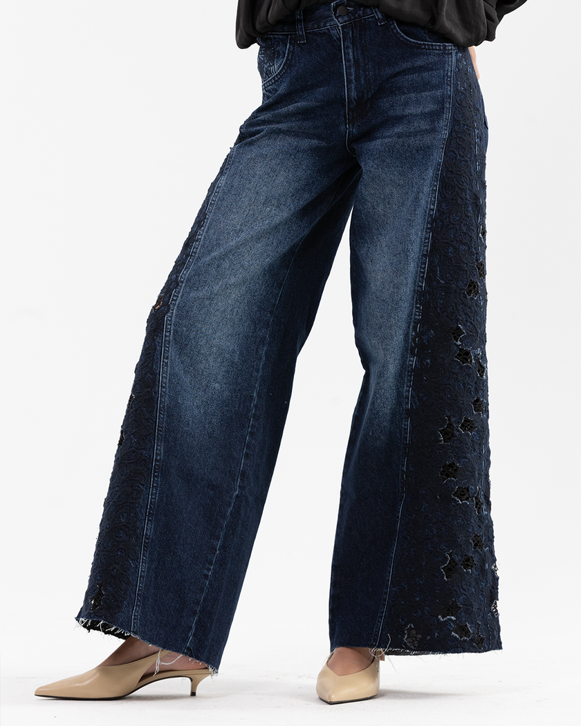 Dark Blue Lace Panel Jeans