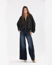 Black Draped gold Zip-up Jacket
