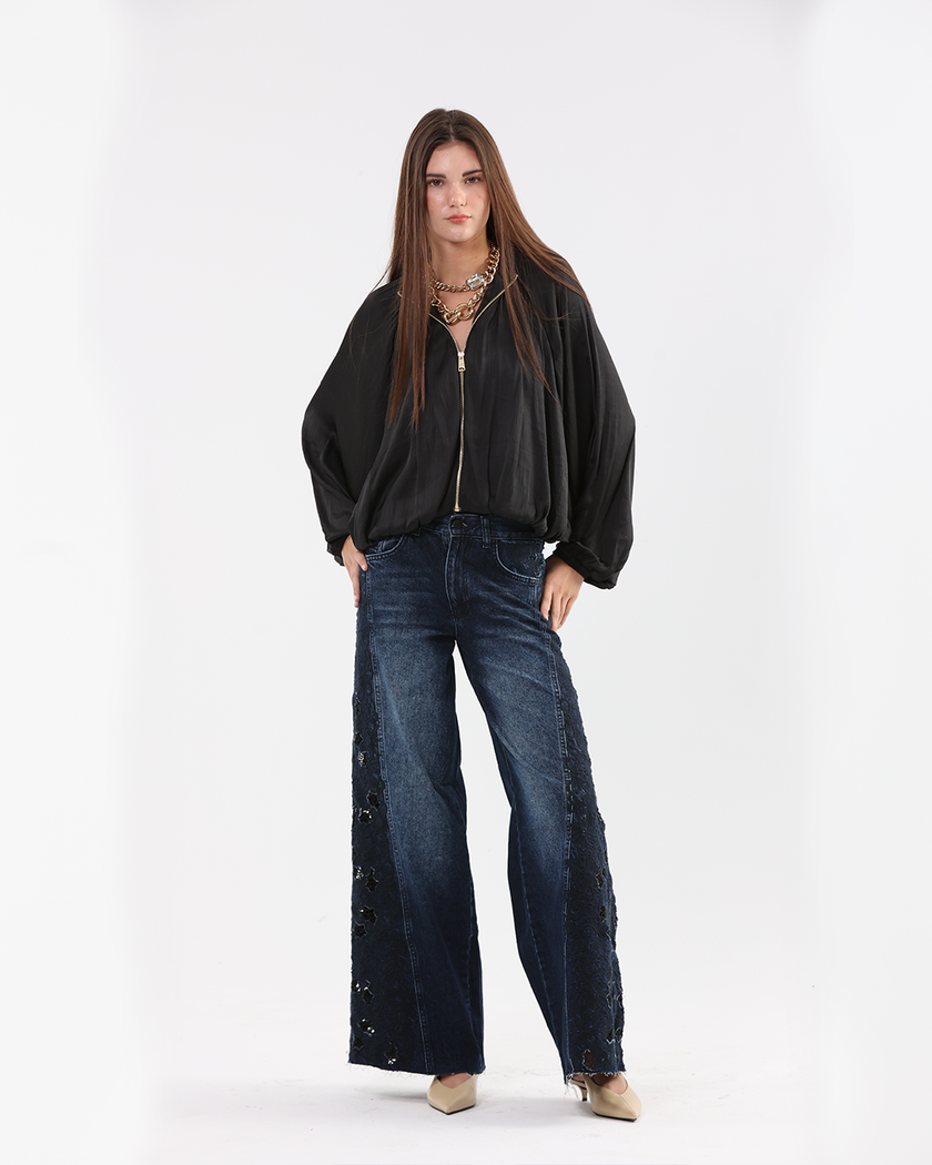 Black Draped gold Zip-up Jacket