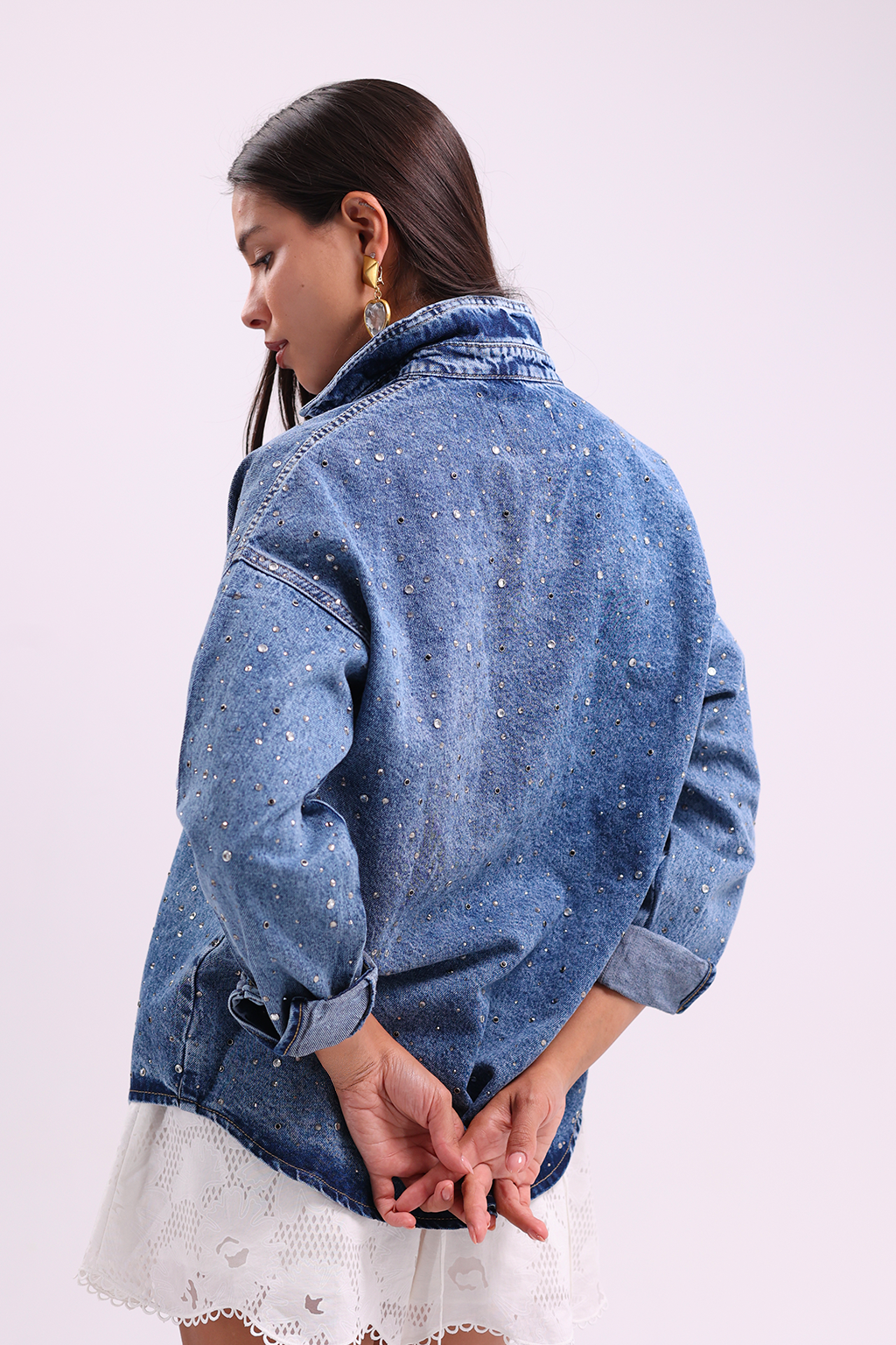 Bejeweled Oversized Denim Shirt