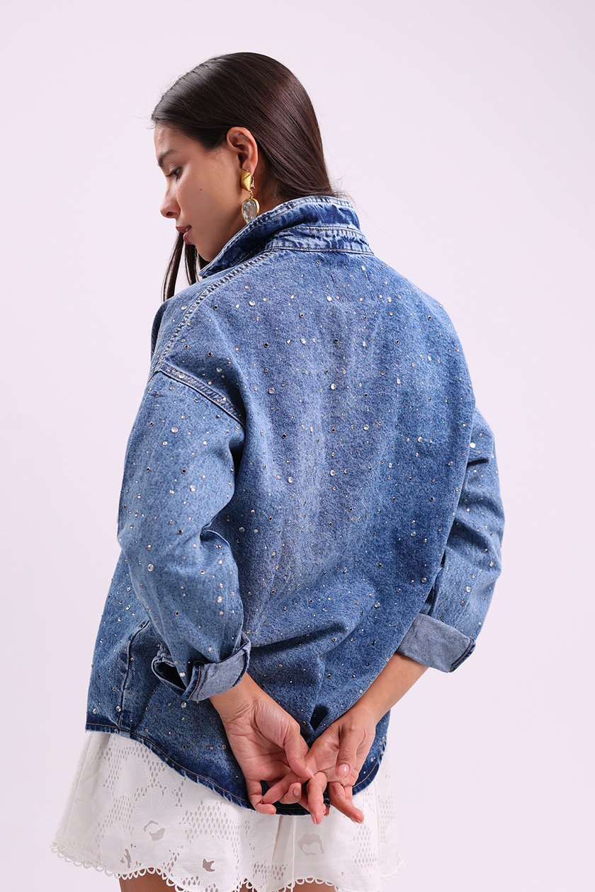 Bejeweled Oversized Denim Shirt