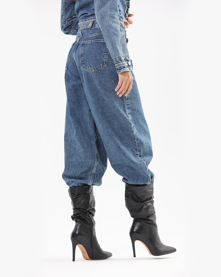 Blue Denim Balloon with Cinched Ankles