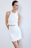 Crew Neck Sleeveless Ecru Crop Knit Blouse