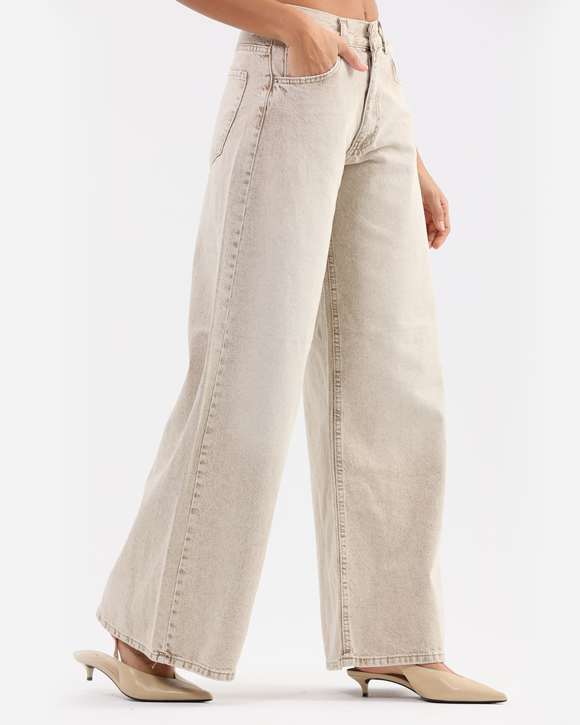 Wide-Leg Jeans Crème Vintage Wash
