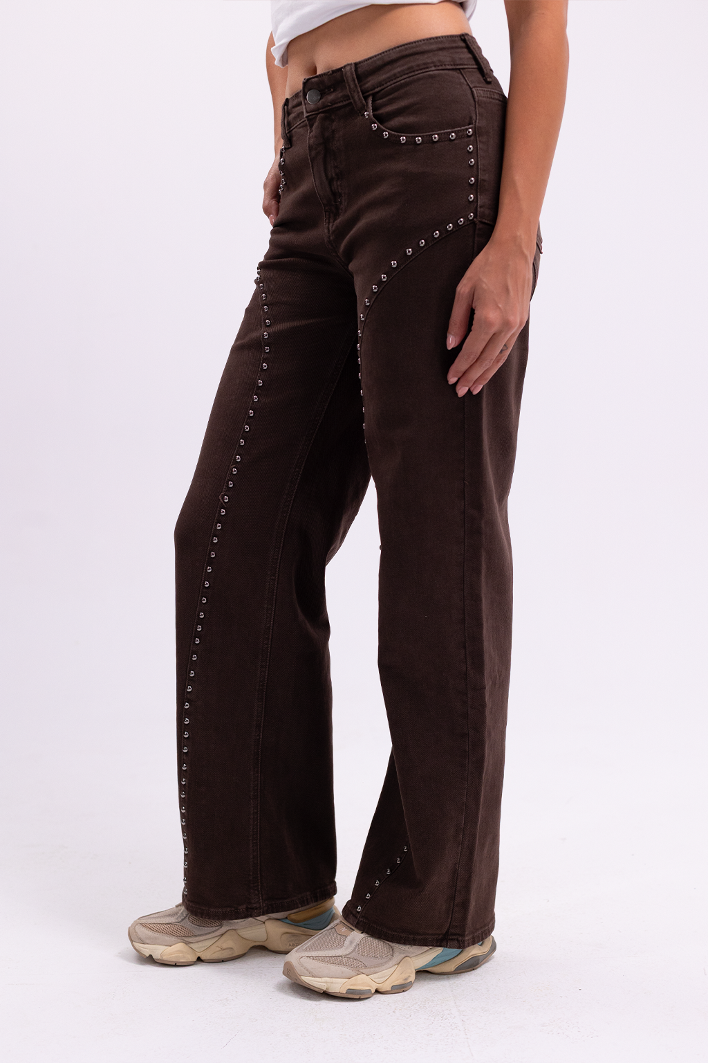 Studded Detail Brown Jeans