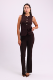 Gold Buttom Vest & Pants in Brown