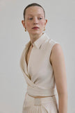 Tie Front Linen Blend Ecru Vest