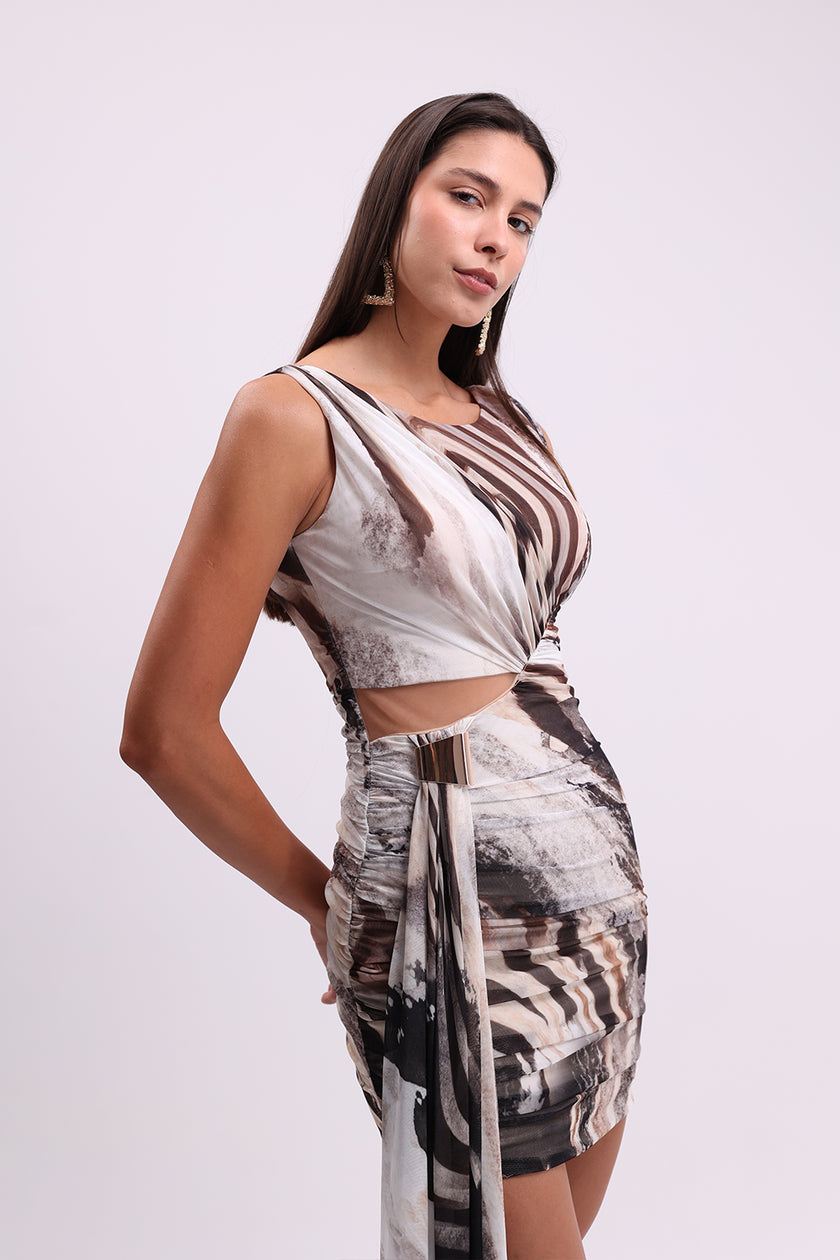 Earth-Tone  Rushed Detail Dress
