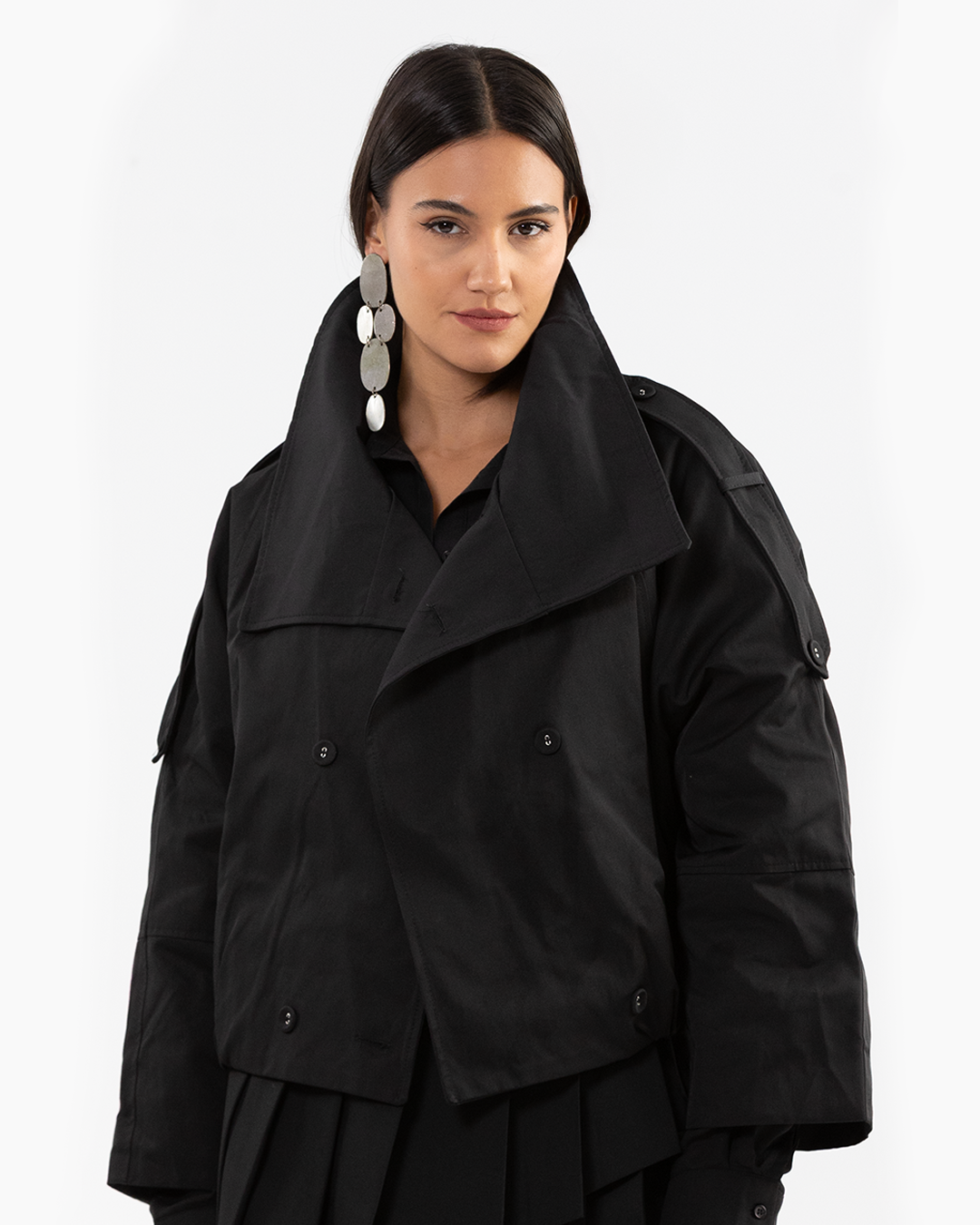 Sculpted High-Collar Black Jacket