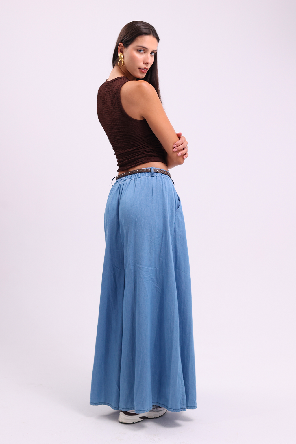 Palazzo Denim Effect Pants