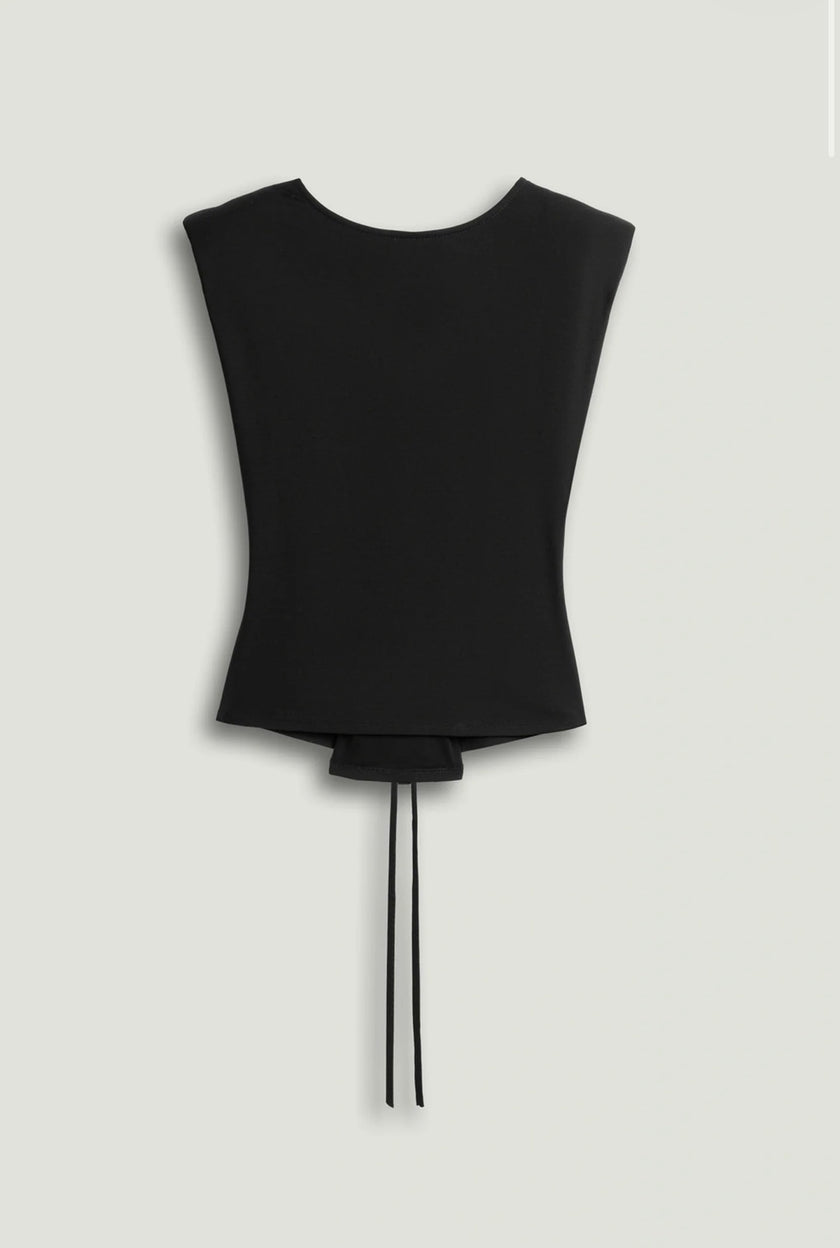 Black T-Shirt with Lace up Back Detail