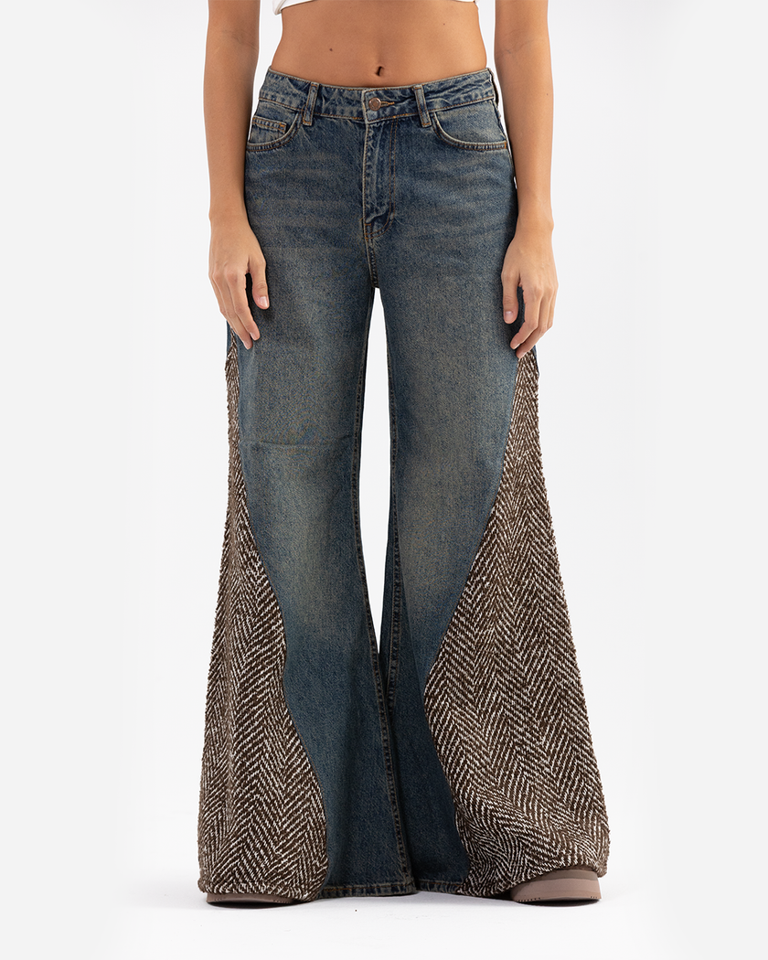 Two Tone Wide-Leg Jeans