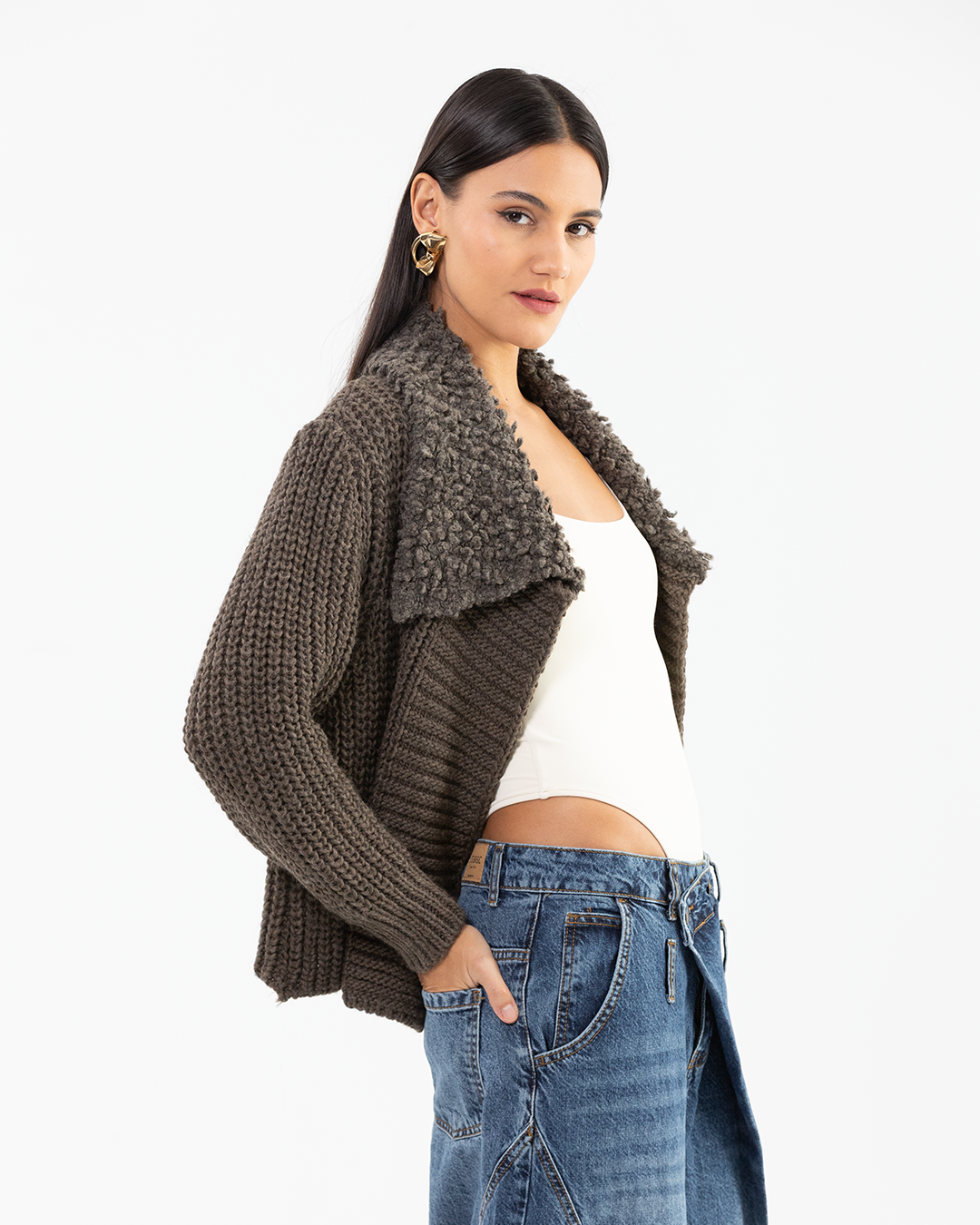 Grey Textured Knot Cardigan