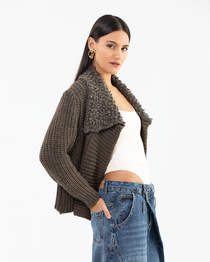 Grey Textured Knot Cardigan