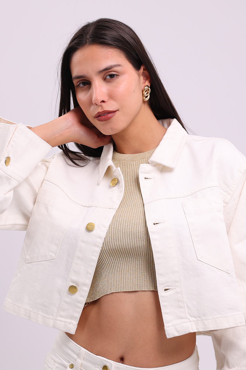 Crème Cropped Denim Jacket