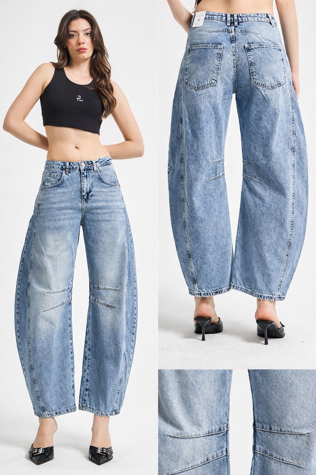 Wide Leg Barrel Balloon Jeans