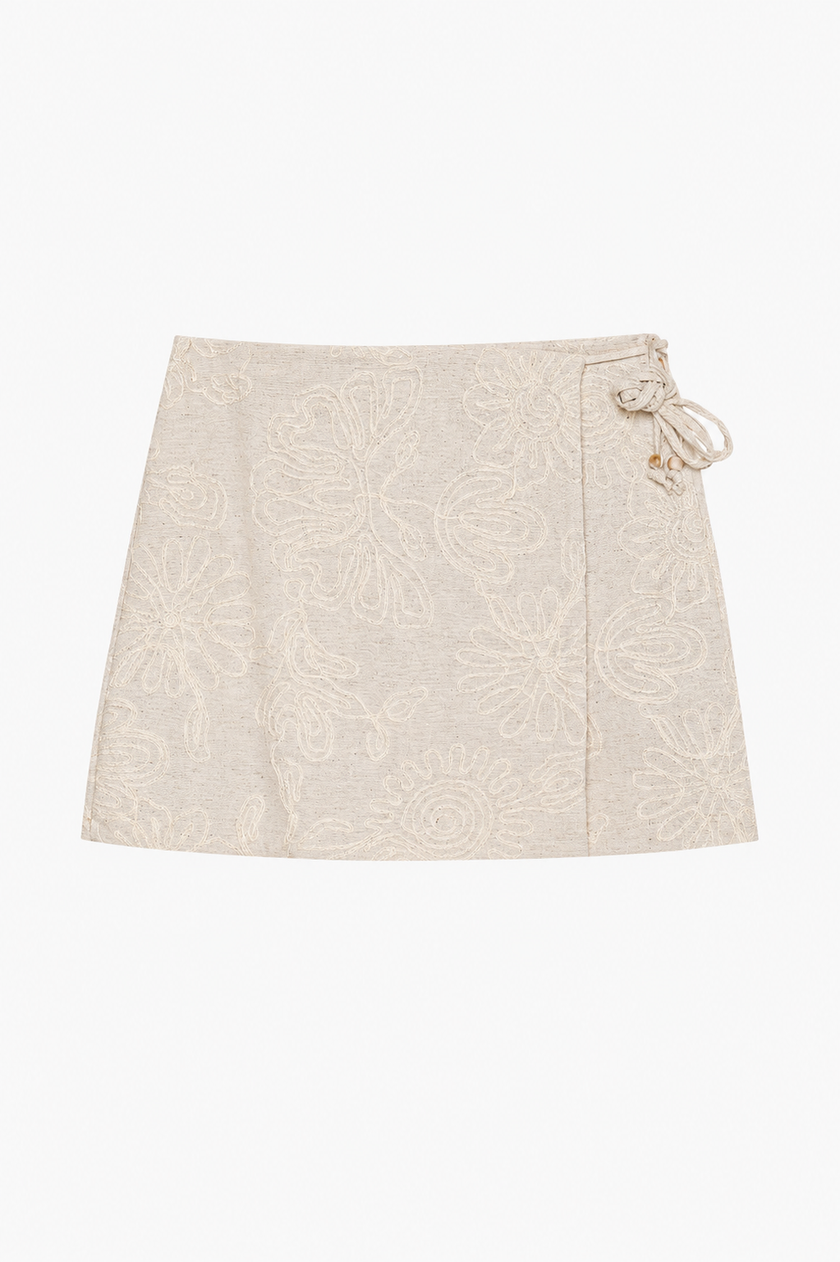 Embroidered Cream Skort