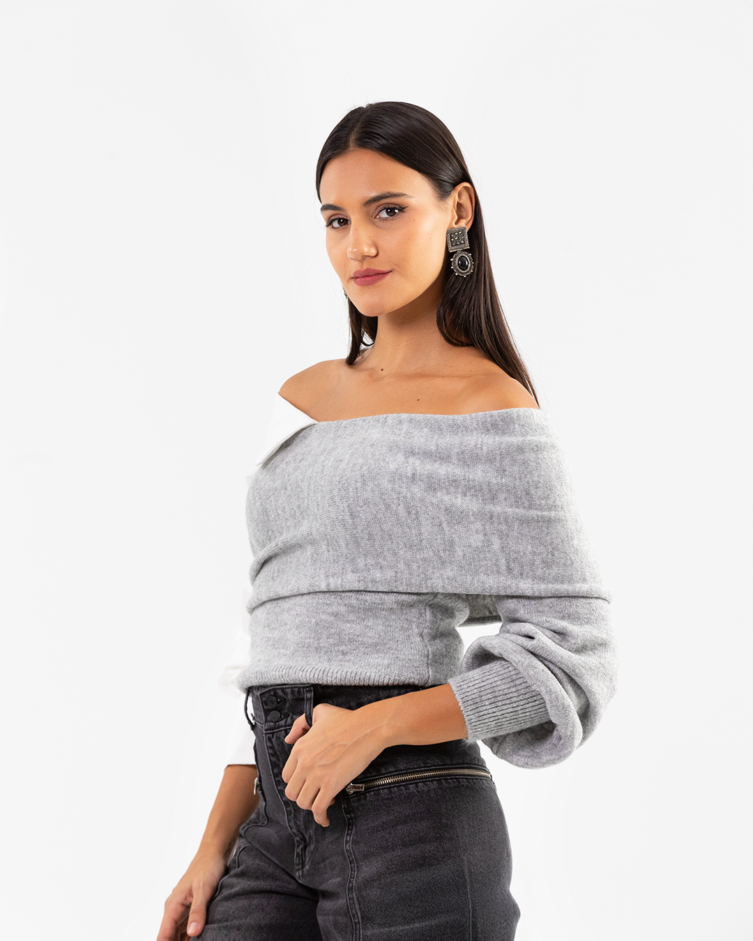 Light Grey Layered Collar Knit