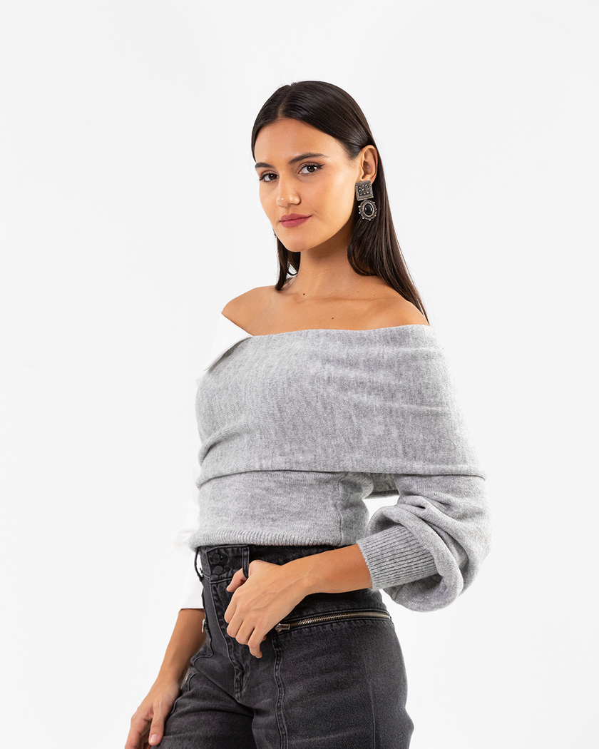 Light Grey Layered Collar Knit