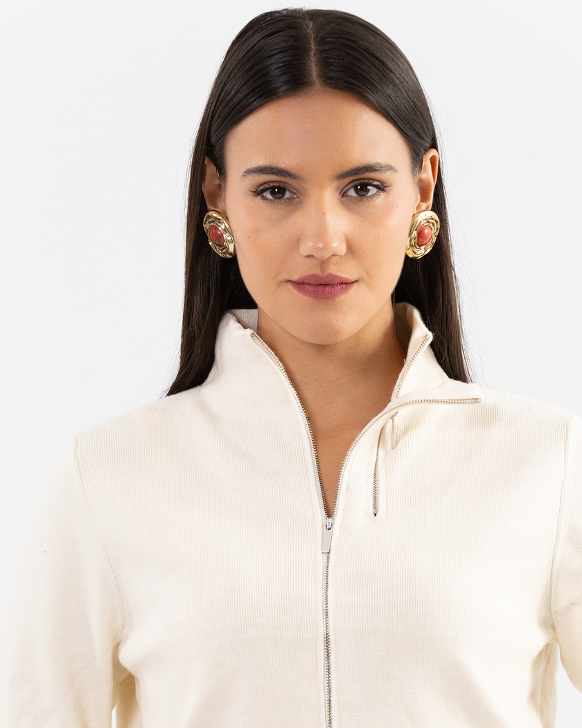 Double-Zip Ivory Knot Jacket