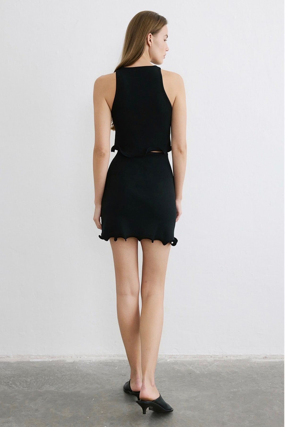 Weavy Hem Black Mini Skirt