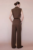 High Waist Wide Leg Pleated Brown Trousers