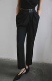 Front Pleated Linen Blend Black Trousers