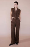 Blazer Collar Padded Crop Brown Vest