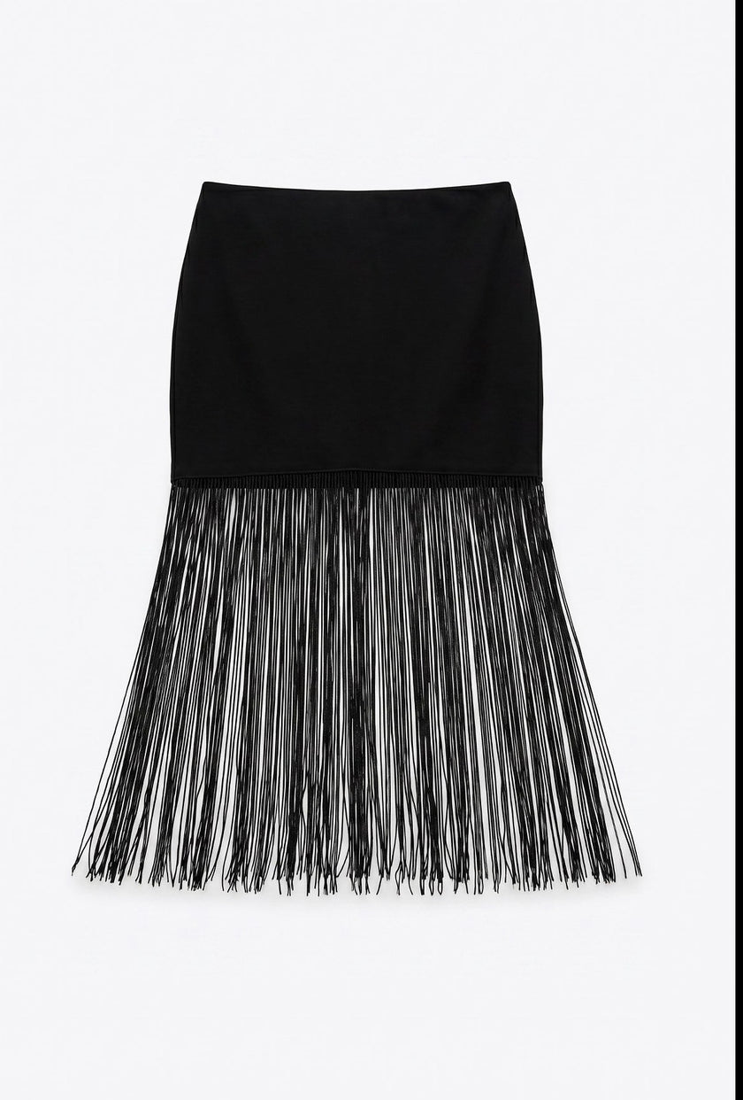 Black Tassel Detail Mini Skirt