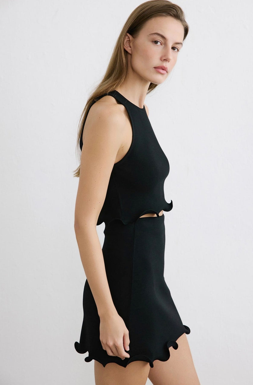 Weavy Hem Black Mini Skirt