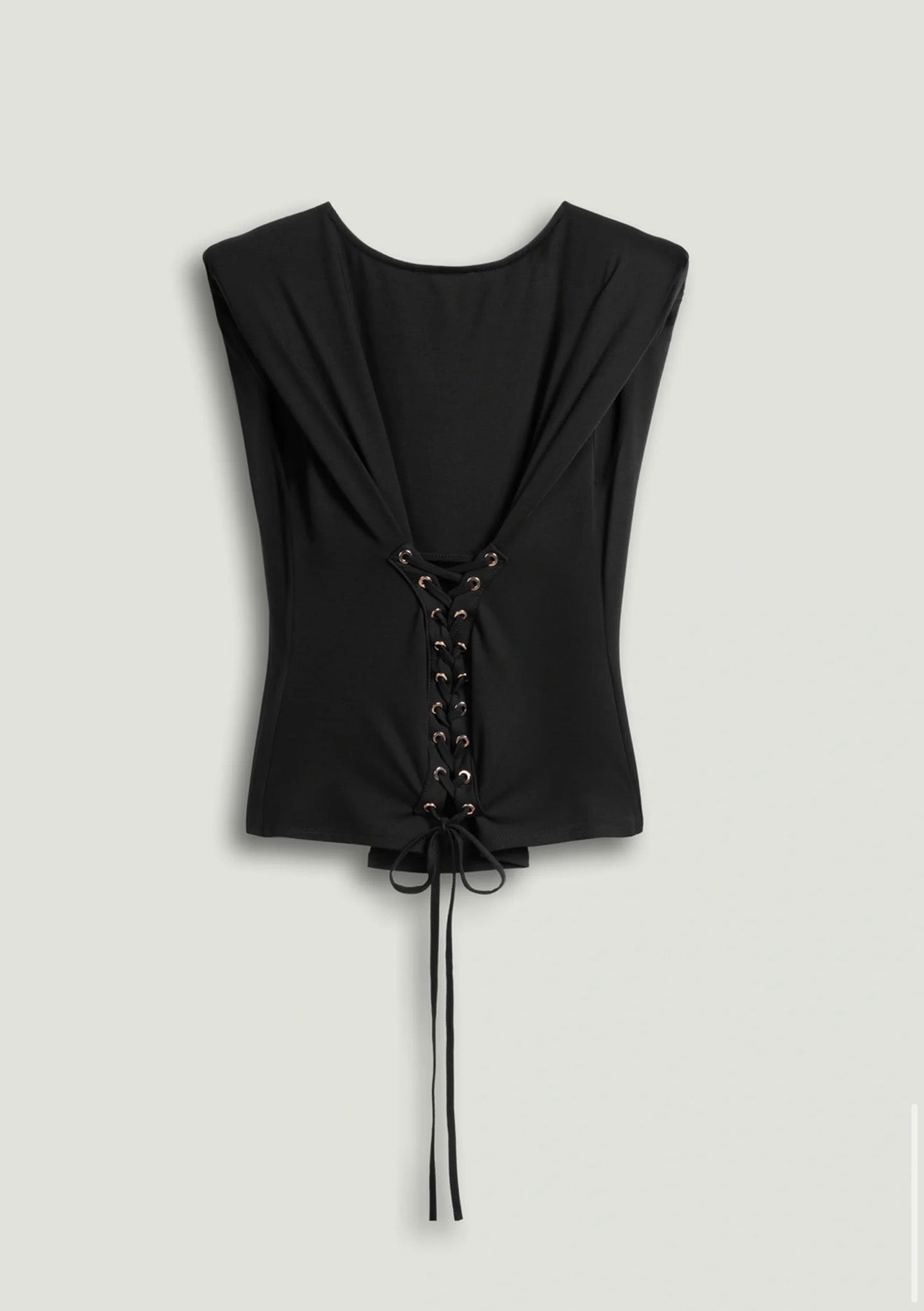 Black T-Shirt with Lace up Back Detail