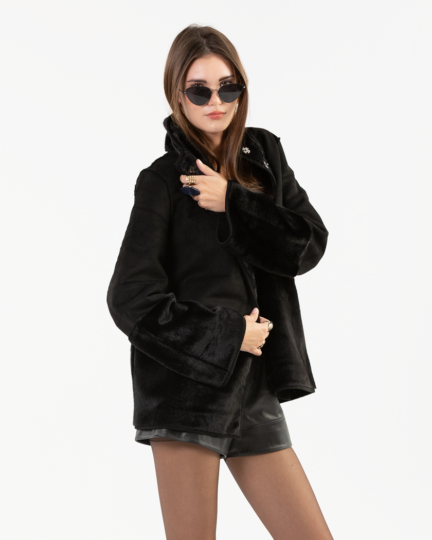 Reversible Jacket with Furry Panel Details