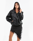 Oversized Black Leather Biker Jacket